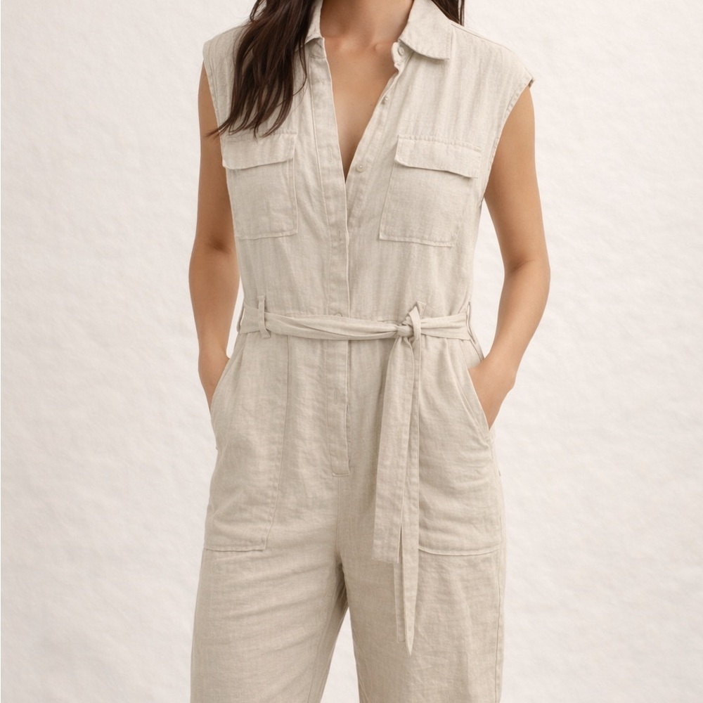 Mango 100% Linen Utility Jumpsuit | XS